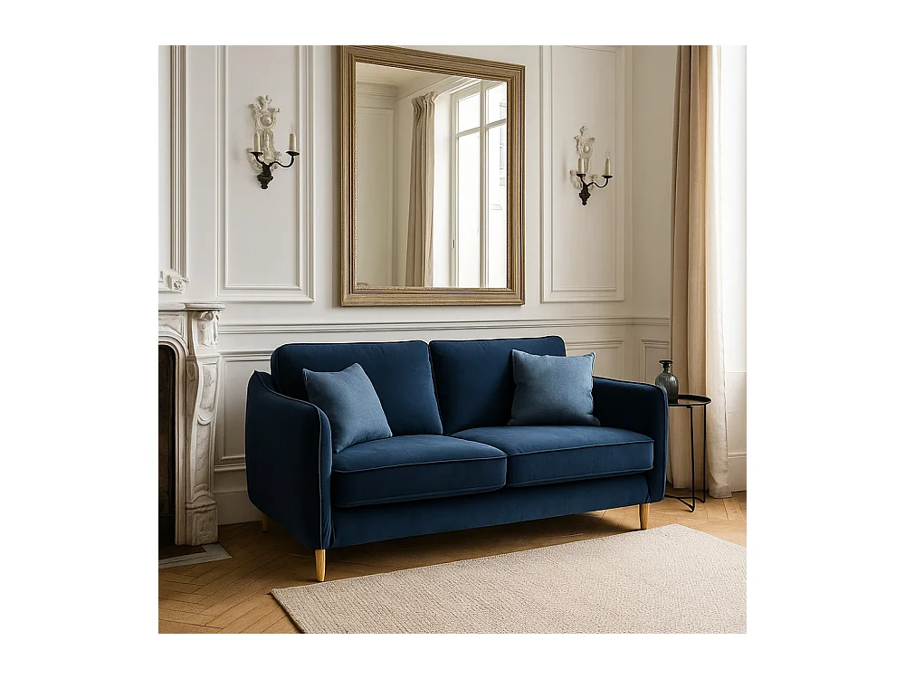 Vornay - Canapé convertible express 2 places en velours - Bleu nuit