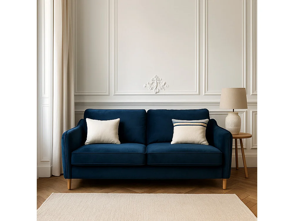 Vornay - Canapé convertible express 2 places en velours - Bleu nuit