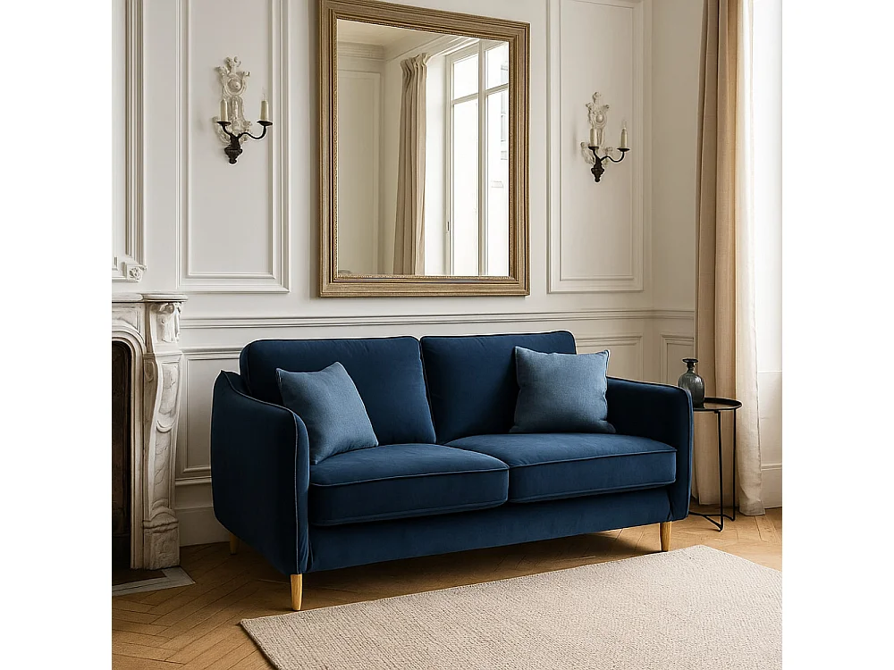 Vornay - Canapé convertible express 2 places en velours - Bleu nuit