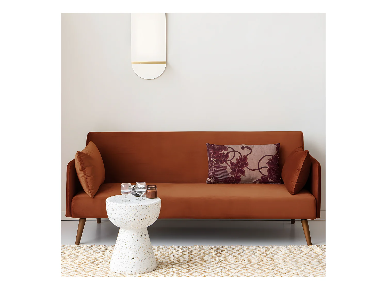 Nielson - Canapé convertible 3 places velours - Rouille