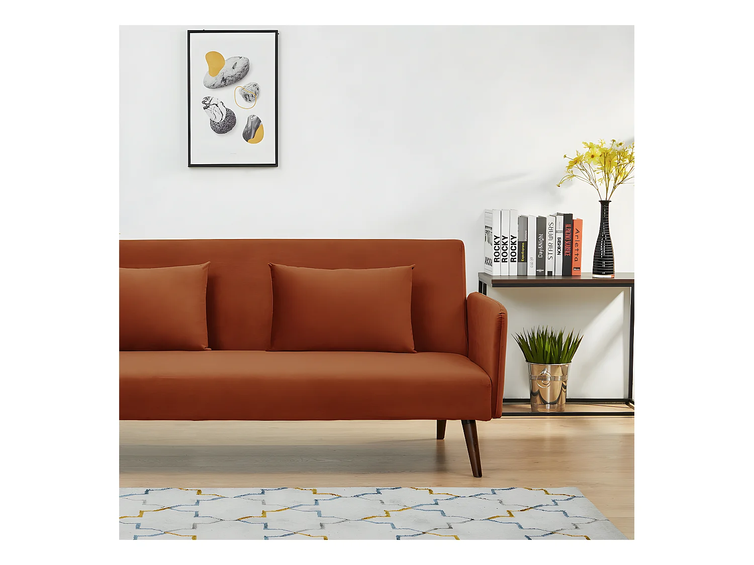 Nielson - Canapé convertible 3 places velours - Rouille