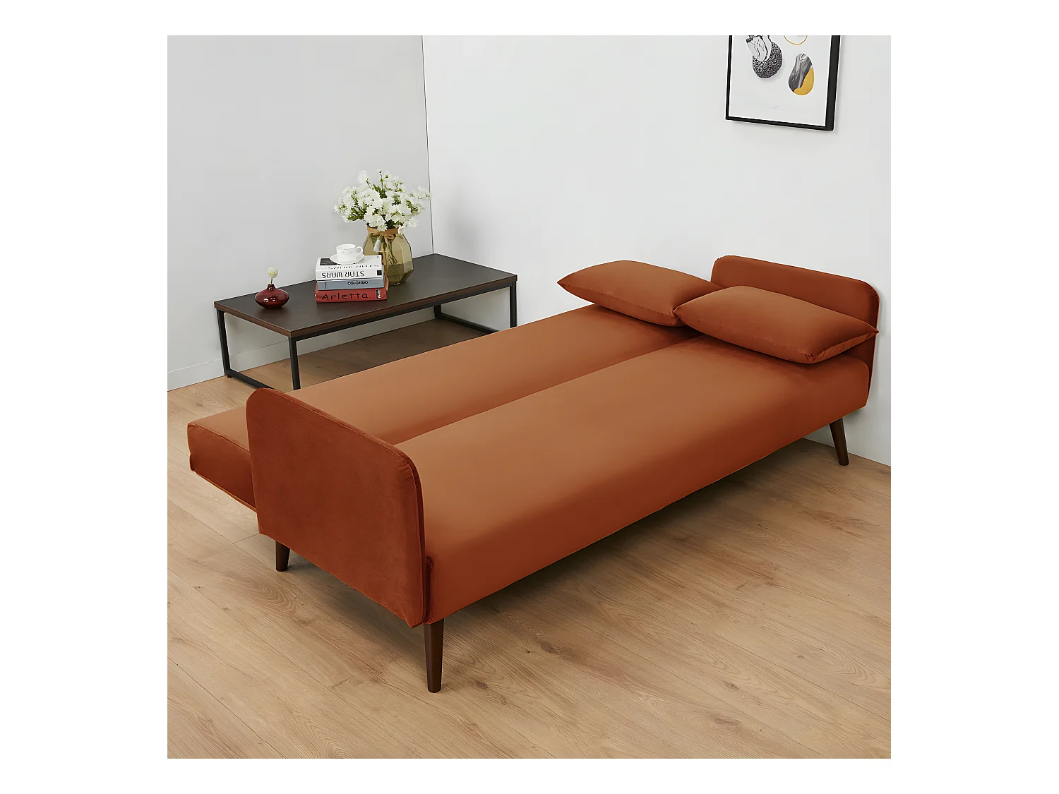 Nielson - Canapé convertible 3 places velours - Rouille