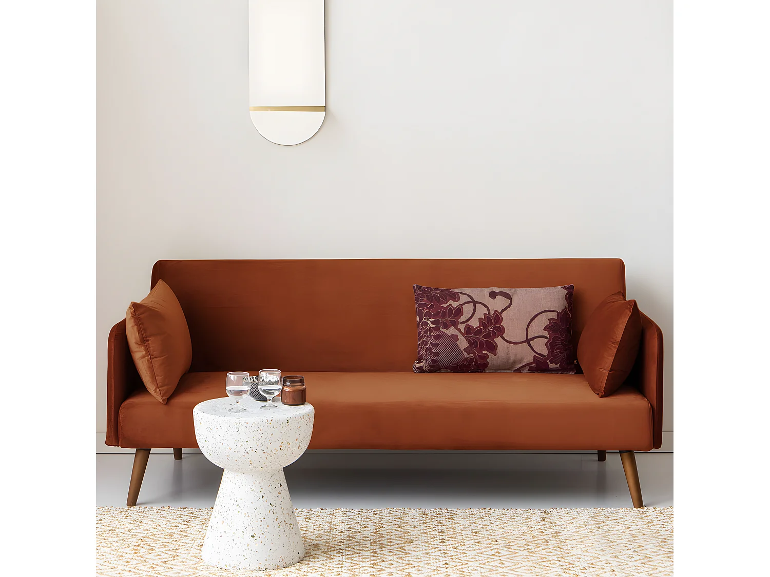 Nielson - Canapé convertible 3 places velours - Rouille