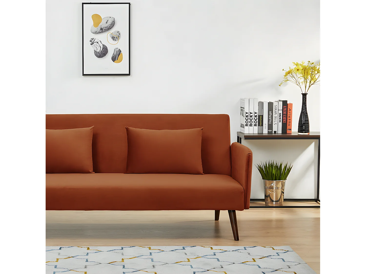 Nielson - Canapé convertible 3 places velours - Rouille