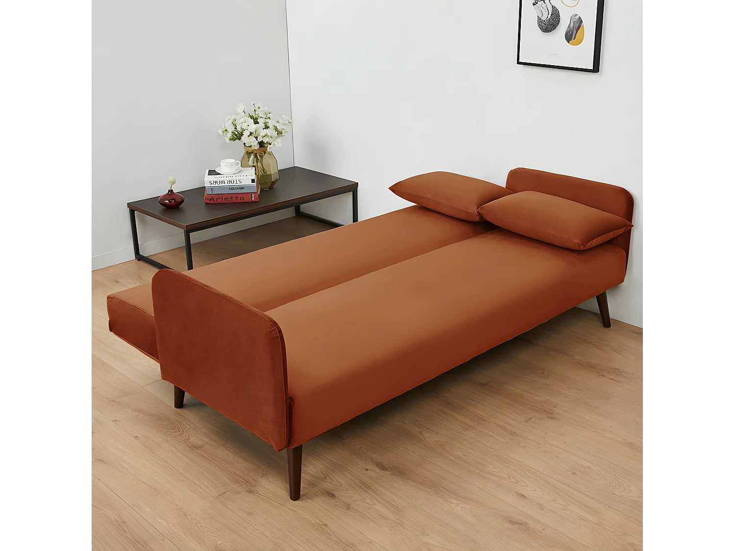 Nielson - Canapé convertible 3 places velours - Rouille