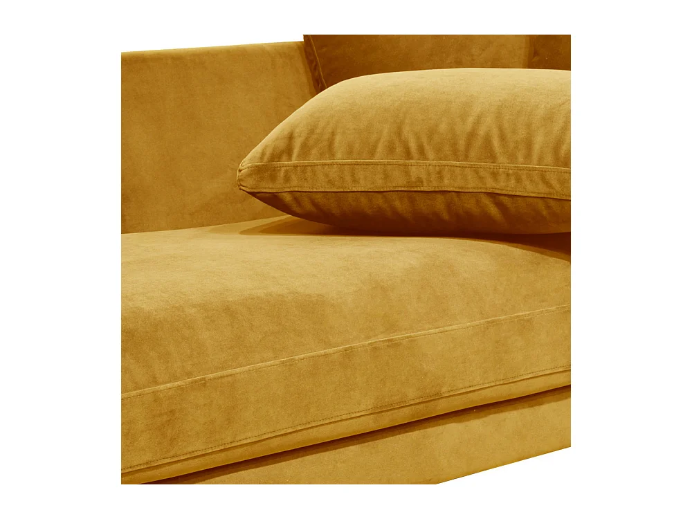 Villabon - Canapé convertible 4 places en velours pieds bois foncé - Jaune moutarde