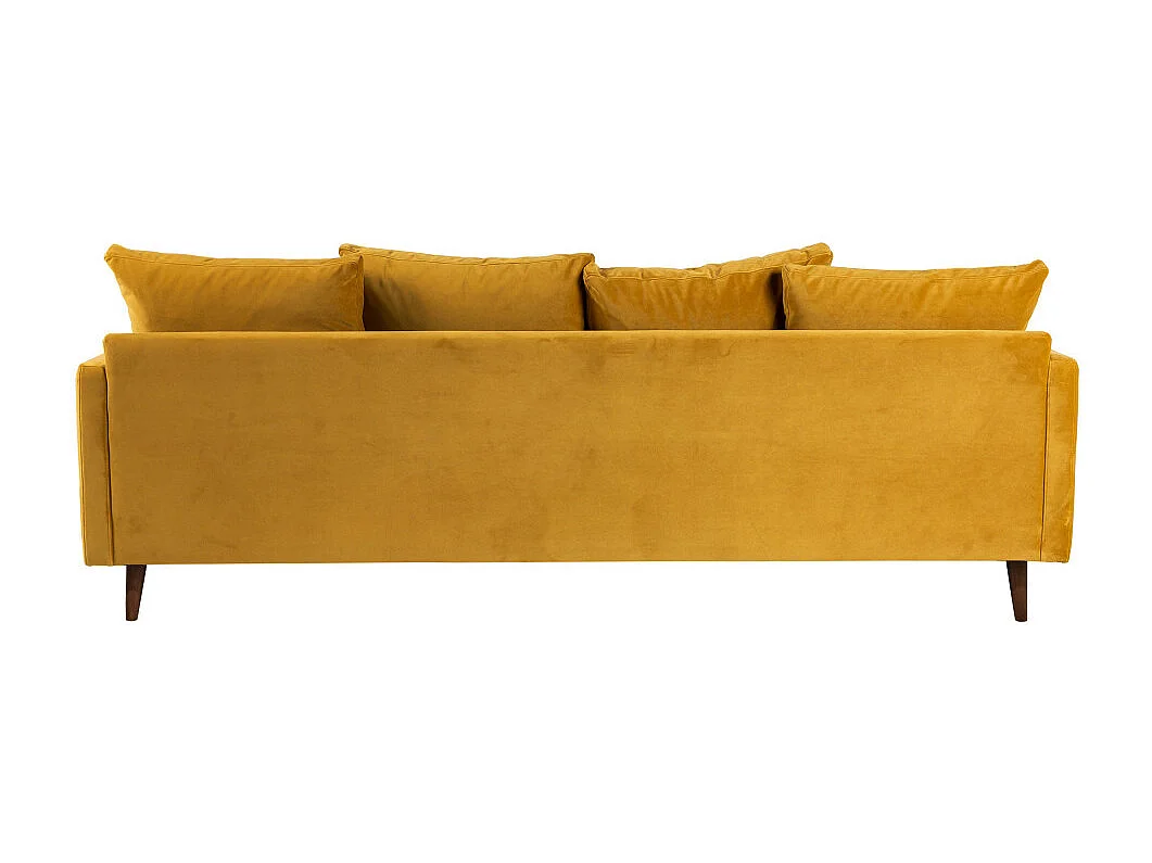 Villabon - Canapé convertible 4 places en velours pieds bois foncé - Jaune moutarde