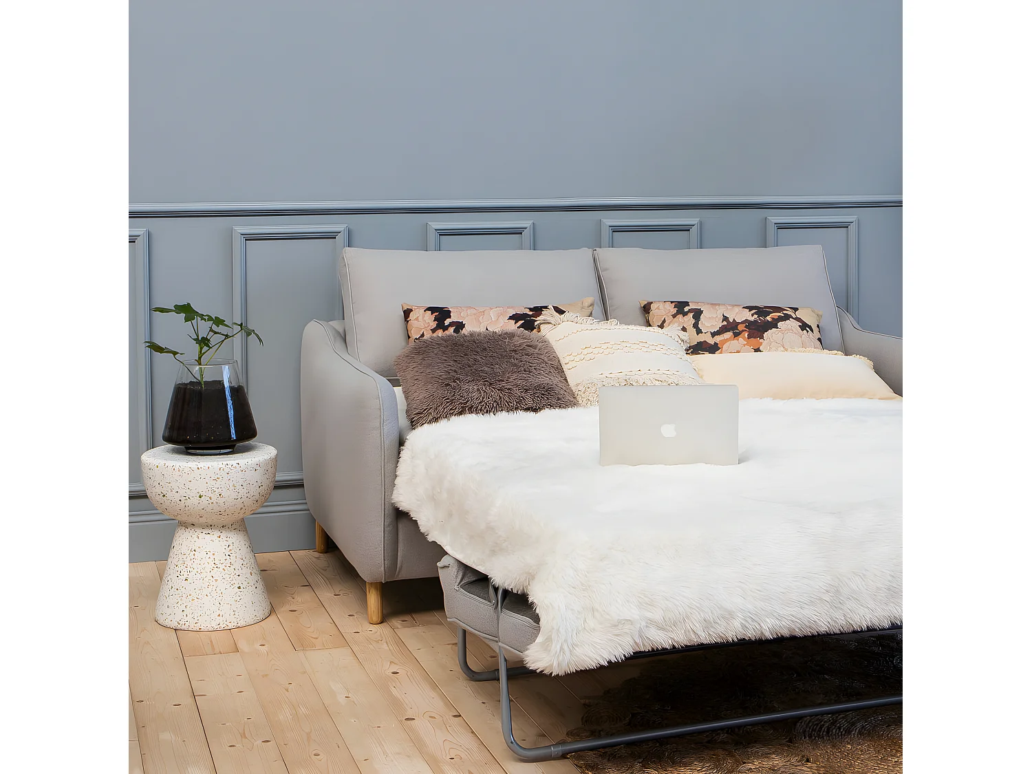 Vornay - Canapé convertible express 3 places en tissu - Gris clair