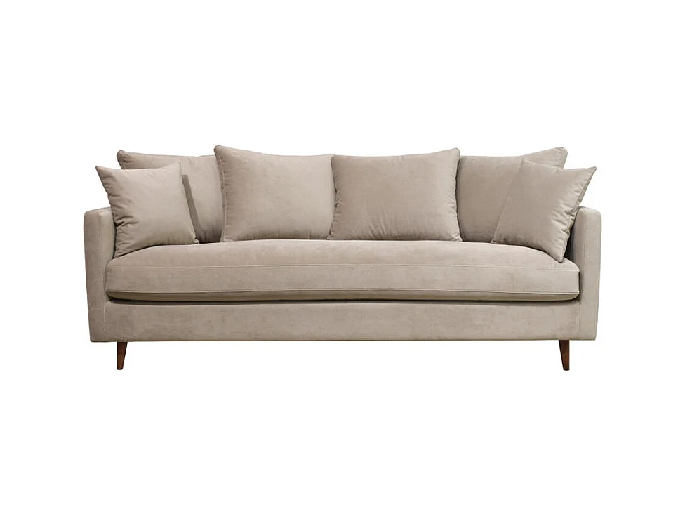 Villabon - Canapé convertible 3 places en velours pieds bois foncé - Beige