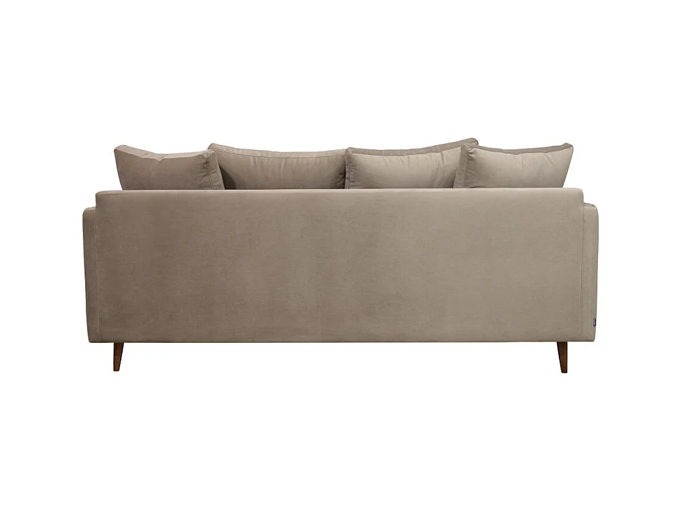 Villabon - Canapé convertible 3 places en velours pieds bois foncé - Beige