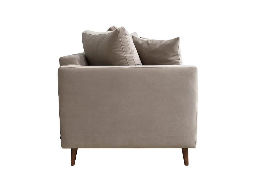 Villabon - Canapé convertible 3 places en velours pieds bois foncé - Beige