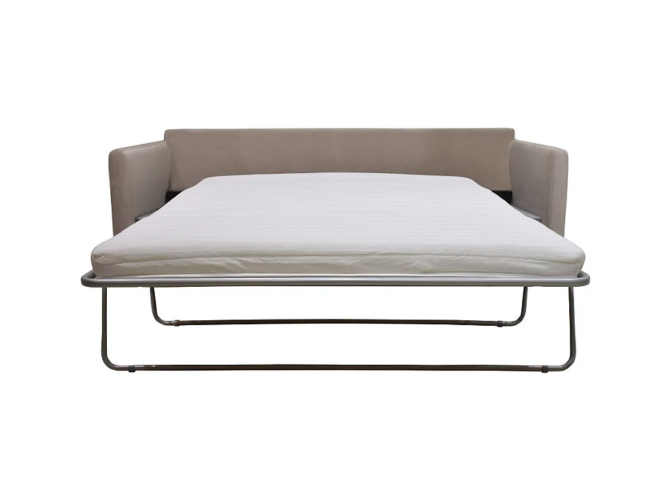 Villabon - Canapé convertible 3 places en velours pieds bois foncé - Beige