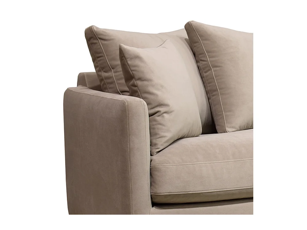 Villabon - Canapé convertible 3 places en velours pieds bois foncé - Beige