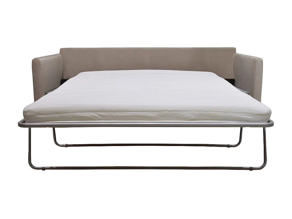 Villabon - Canapé convertible 3 places en velours pieds bois foncé - Beige