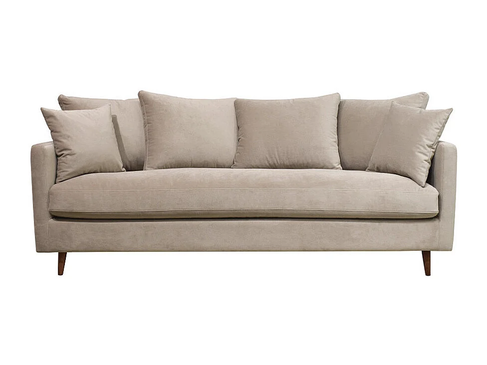 Villabon - Canapé convertible 3 places en velours pieds bois foncé - Beige