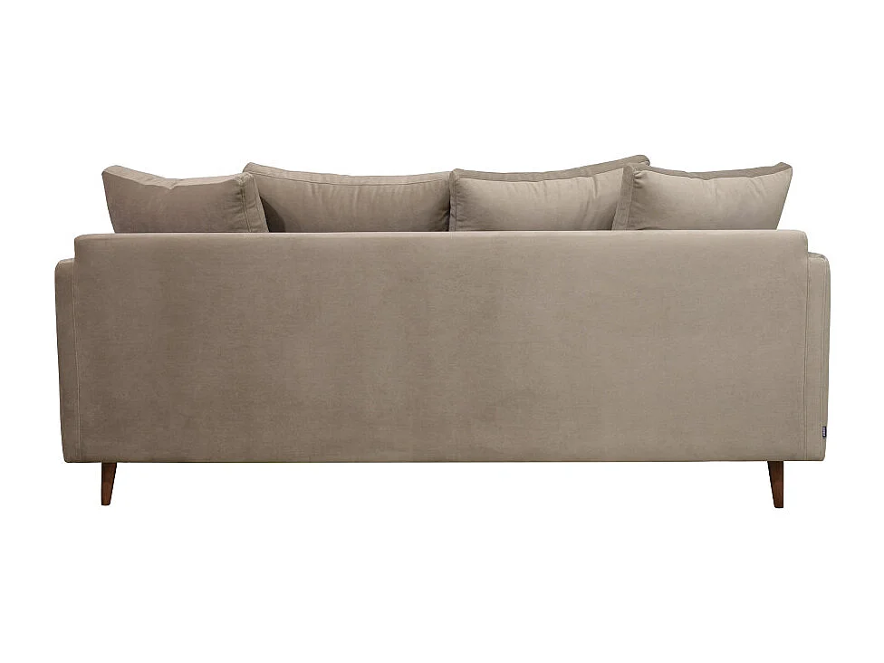 Villabon - Canapé convertible 3 places en velours pieds bois foncé - Beige