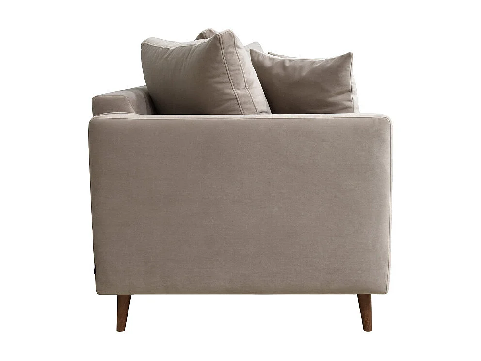 Villabon - Canapé convertible 3 places en velours pieds bois foncé - Beige