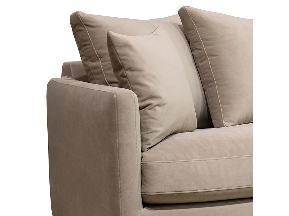 Villabon - Canapé convertible 3 places en velours pieds bois foncé - Beige