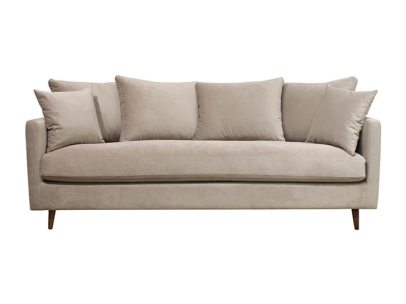 Villabon - Canapé convertible 3 places en velours pieds bois foncé - Beige