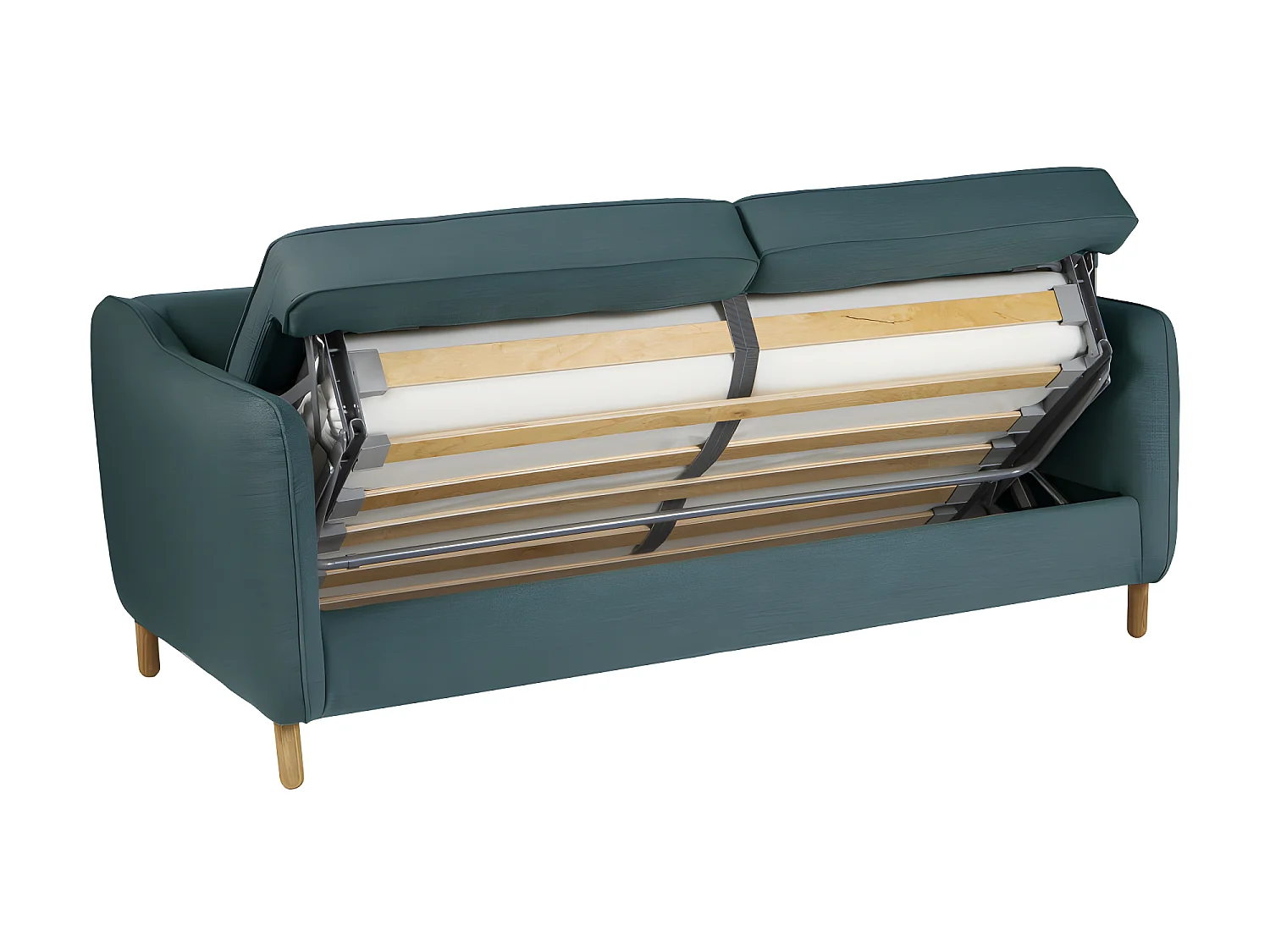 Vornay - Canapé convertible express 2 places en tissu - Bleu pétrole