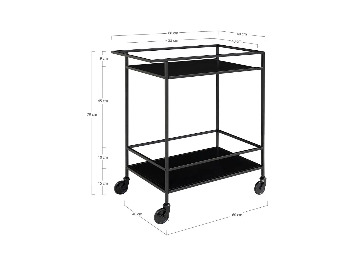 Carrito de bar VITA – Madera natural o metal negro/blanco-Color Negro