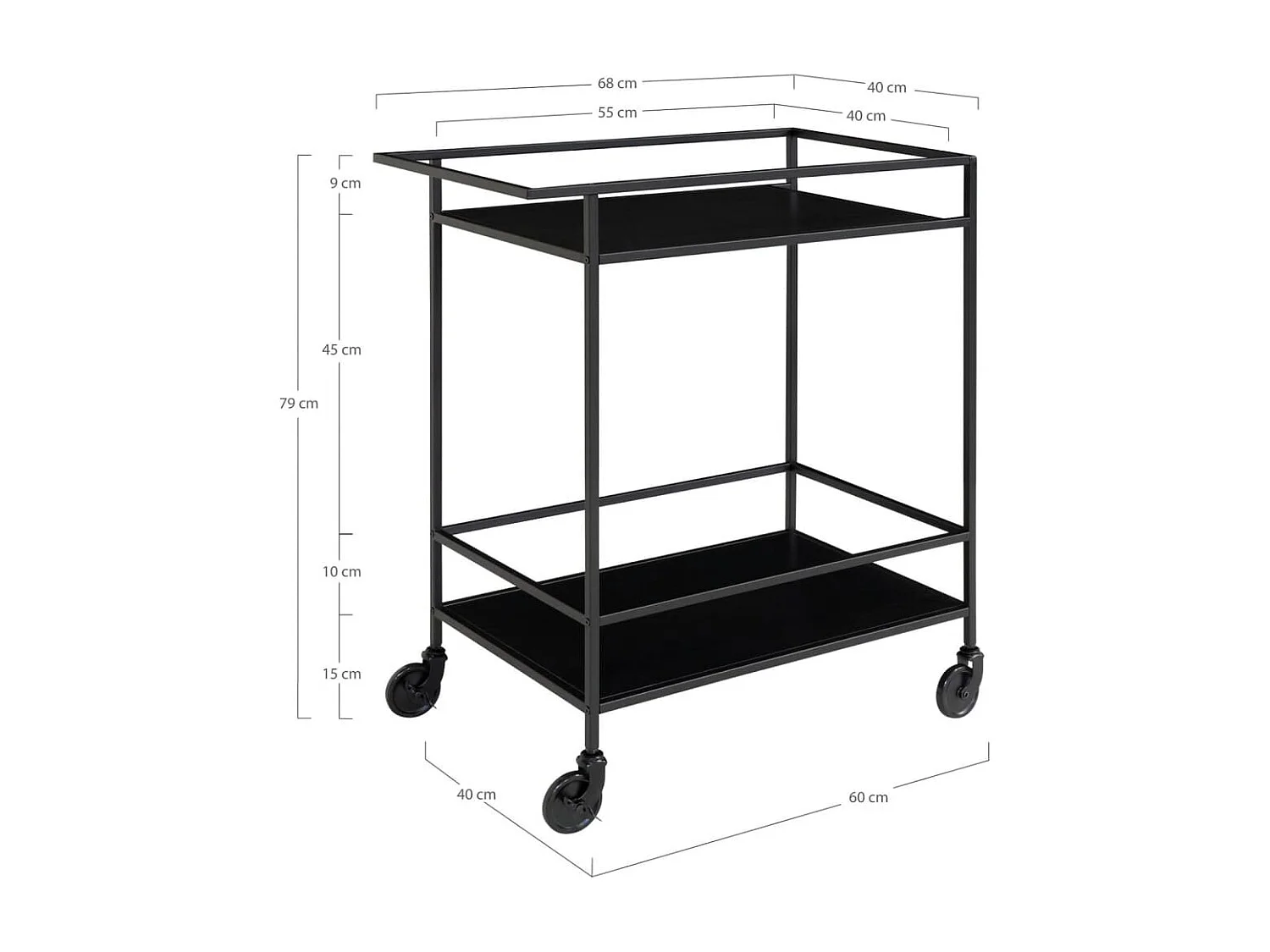 Chariot de bar Avery 68x40x59 cm Noir