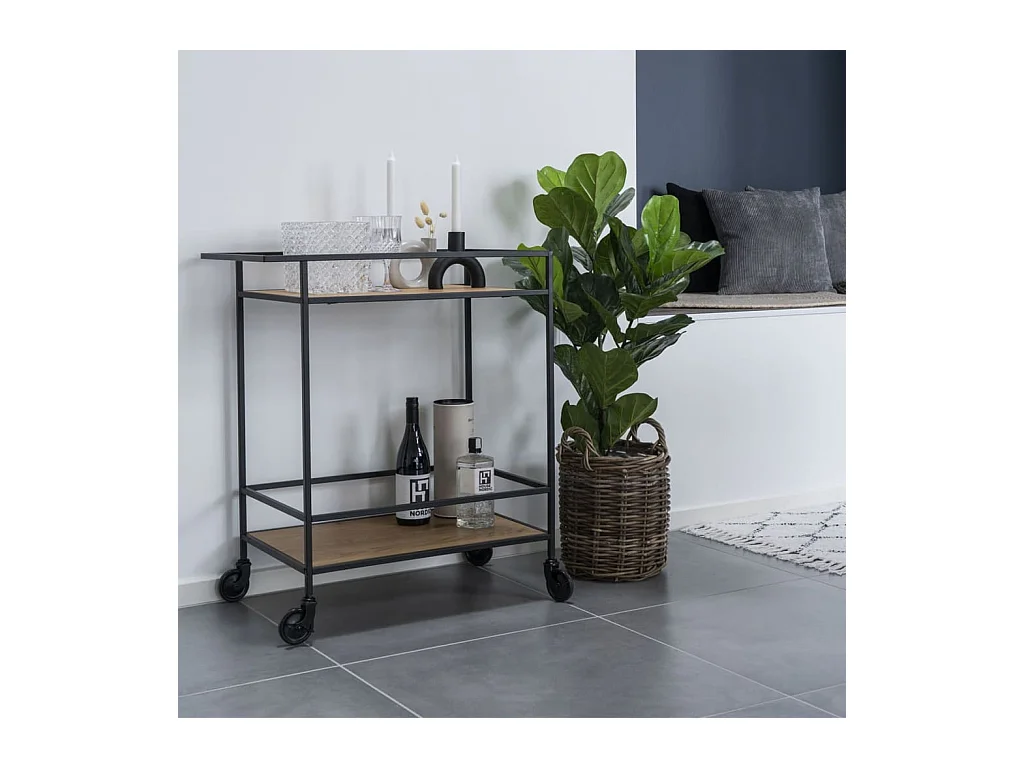 Chariot de bar Avery 68x40x59 cm Naturel et noir