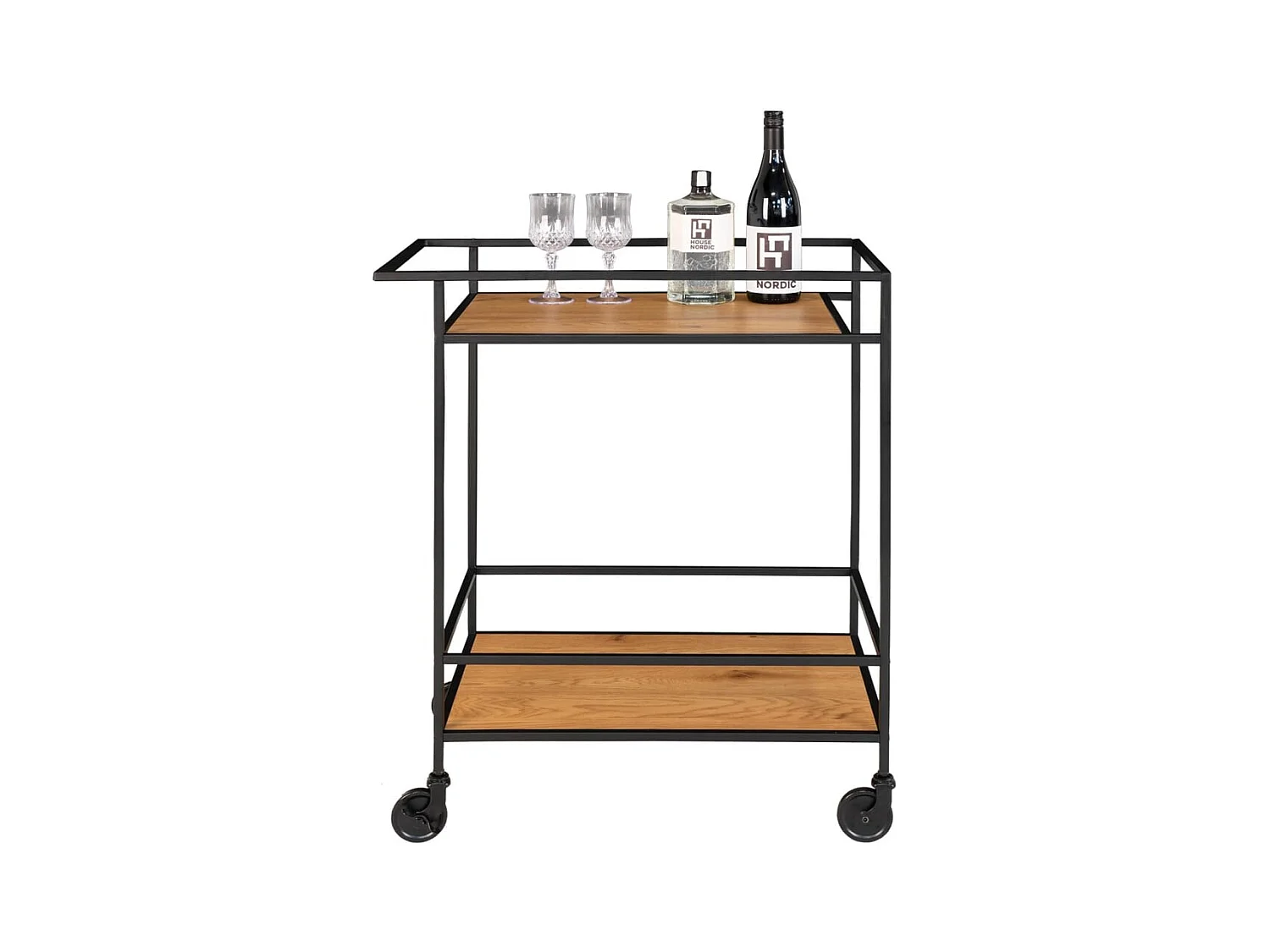 Chariot de bar Avery 68x40x59 cm Naturel et noir