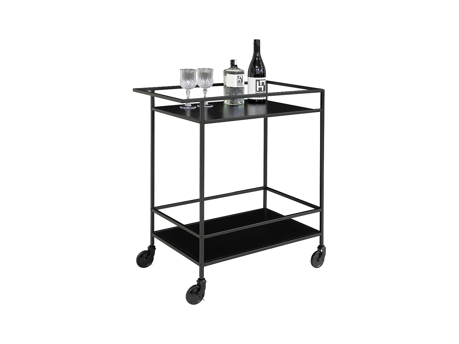 Chariot de bar Avery 68x40x59 cm Naturel et noir