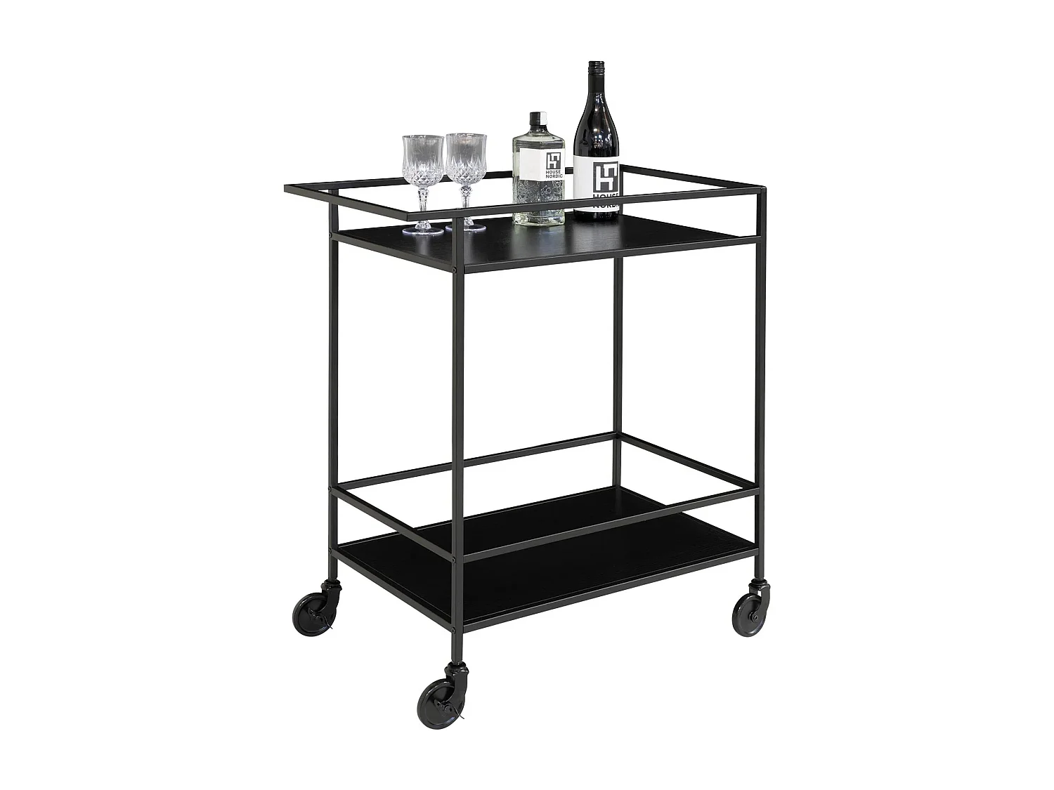 Chariot de bar Avery 68x40x59 cm Naturel et noir