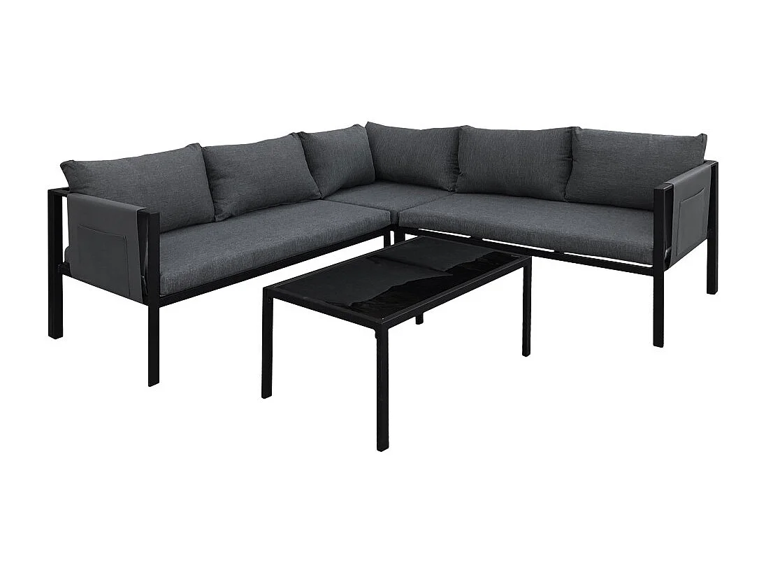 Cannes tuinmeubelset incl. kussens en tafel met glasplaat grijs, zwart.
