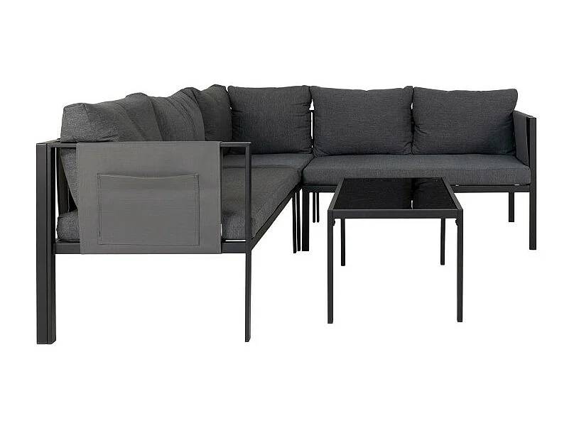 Cannes tuinmeubelset incl. kussens en tafel met glasplaat grijs, zwart.