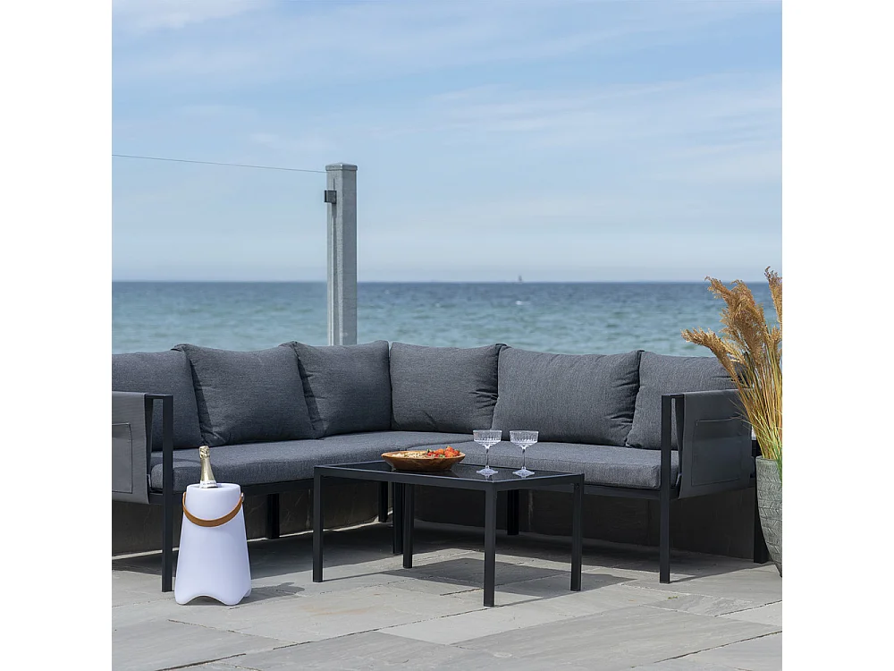 Cannes tuinmeubelset incl. kussens en tafel met glasplaat grijs, zwart.