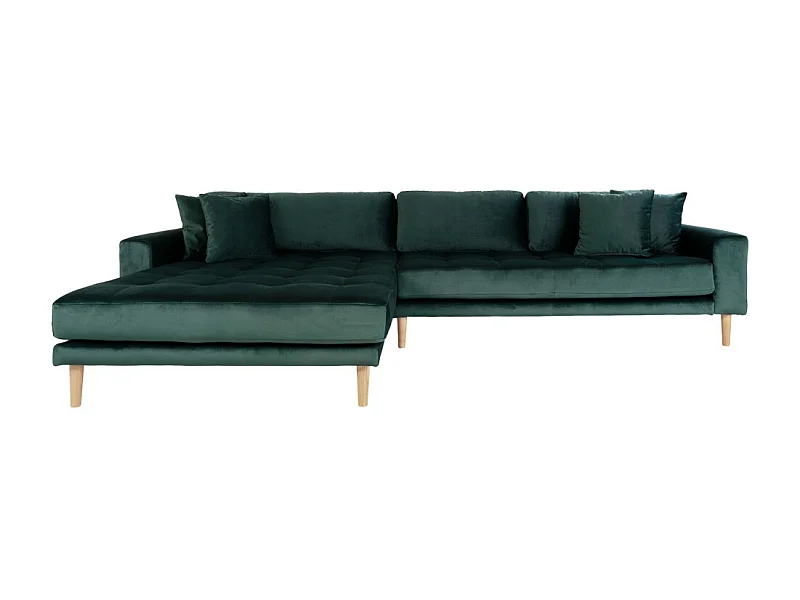 Lido Chaise longue bank links gedraaid velours incl. 4 sierkussens, groen.