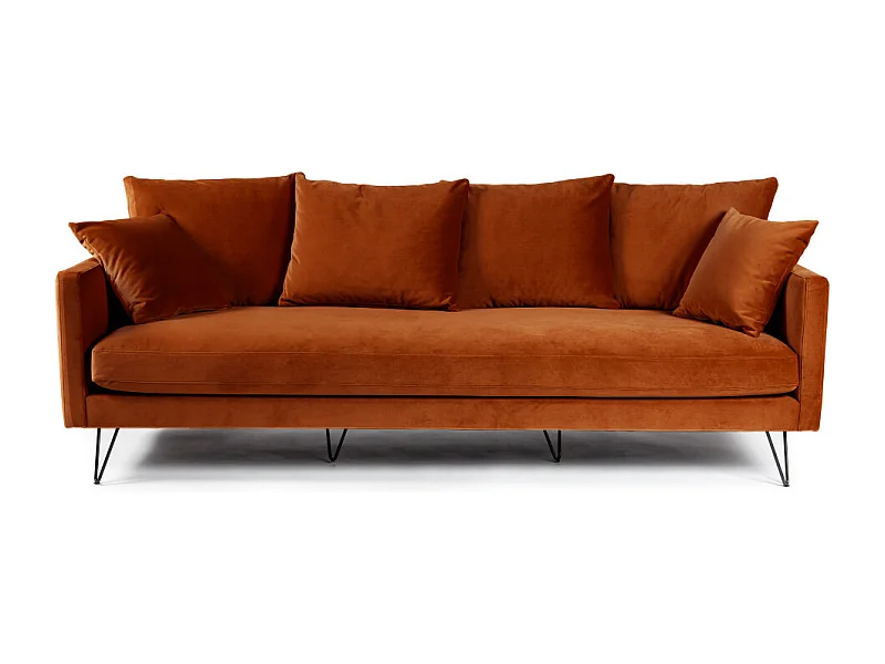 Villabon - Canapé 4 places en velours pieds épingles noirs - Rouille