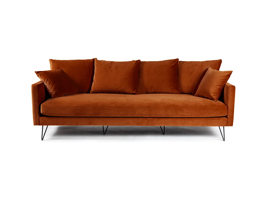 Villabon - Canapé 4 places en velours pieds épingles noirs - Rouille