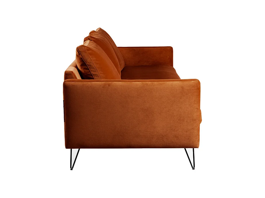 Villabon - Canapé 4 places en velours pieds épingles noirs - Rouille