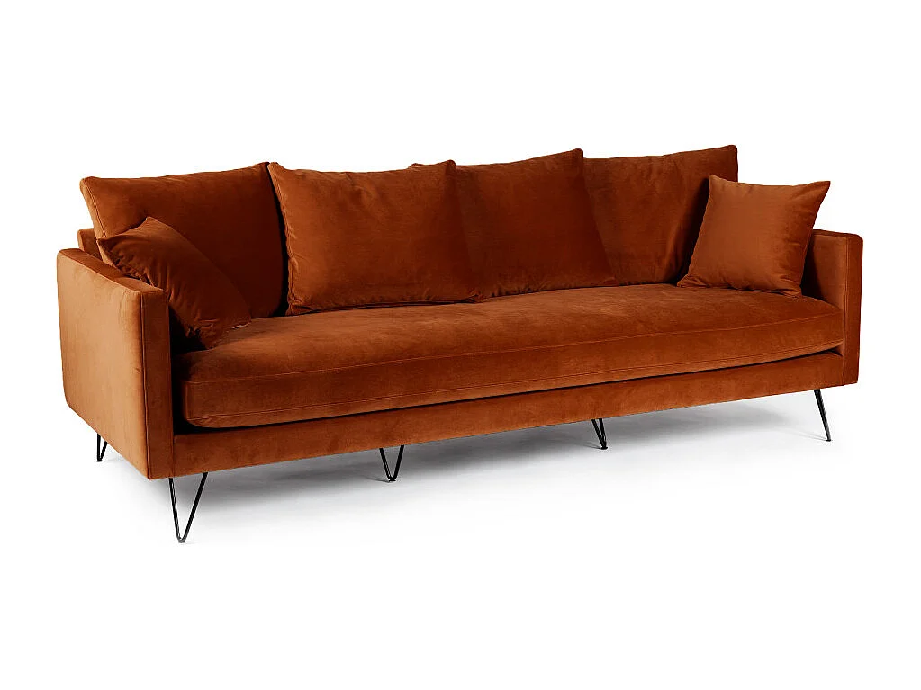 Villabon - Canapé 4 places en velours pieds épingles noirs - Rouille