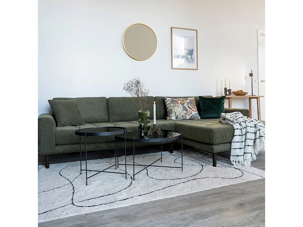 Lido bank bank met chaise longue rechts gericht 4 kussens groen.