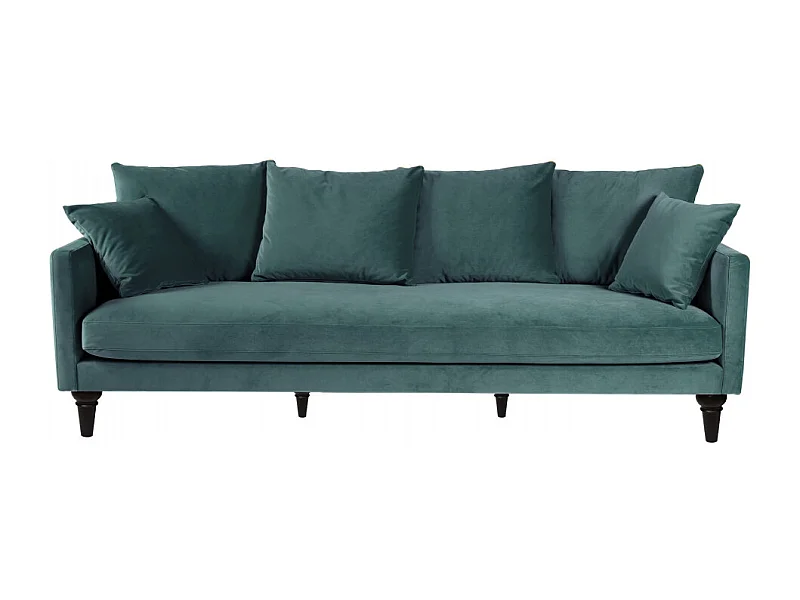 Villabon - Canapé 4 places en velours pieds tournés - vert eucalyptus