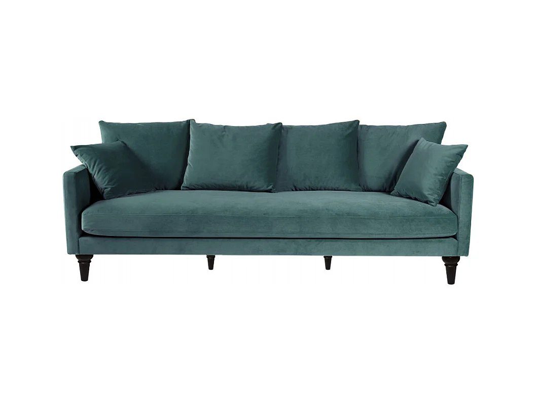 Villabon - Canapé 4 places en velours pieds tournés - vert eucalyptus