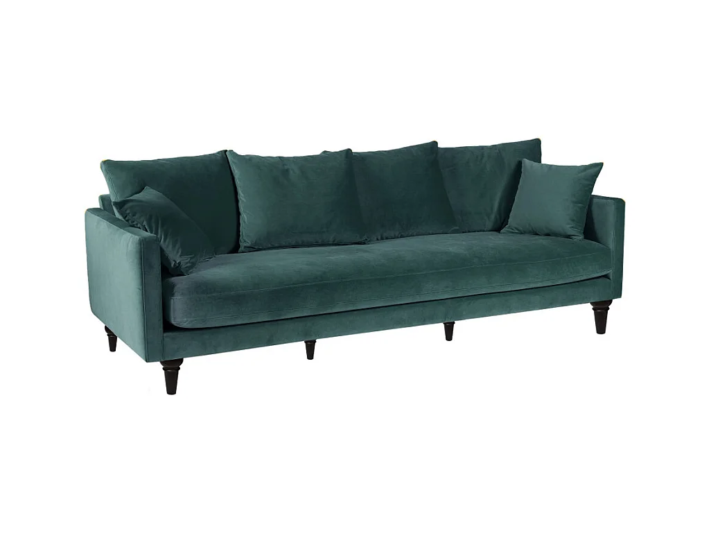 Villabon - Canapé 4 places en velours pieds tournés - vert eucalyptus