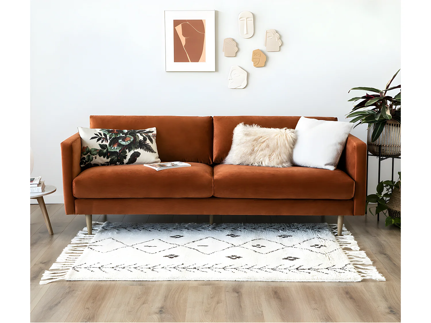 Hackberry - Canapé 3 places en velours - Couleur - Rouille