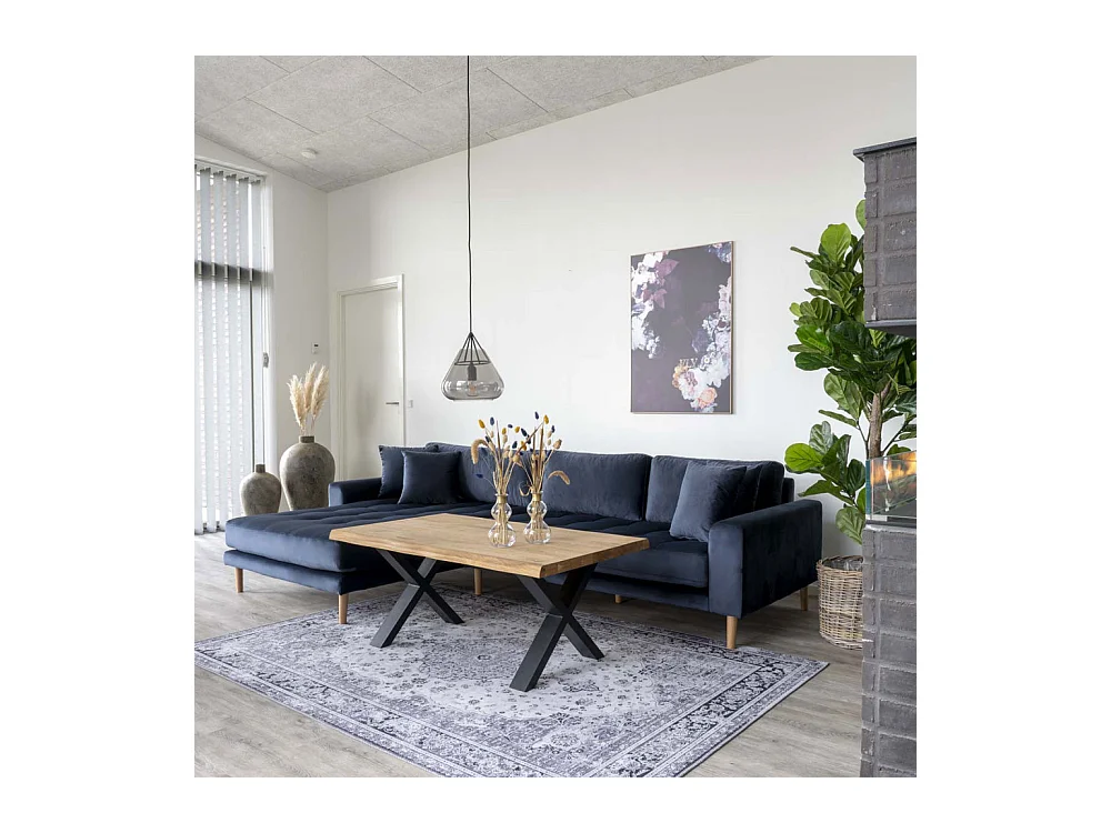 Lido - Canapé d'angle gauche en velours L290cm : Couleur - Bleu foncé