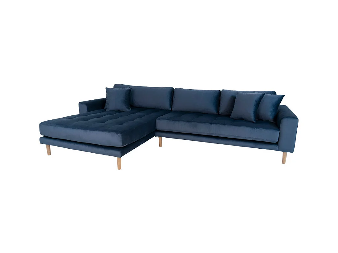 Lido - Canapé d'angle gauche en velours L290cm : Couleur - Bleu foncé