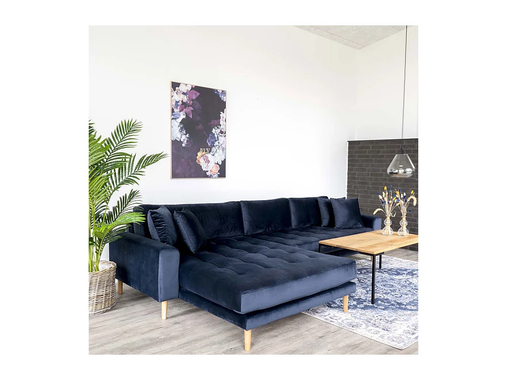 Lido - Canapé d'angle gauche en velours L290cm : Couleur - Bleu foncé