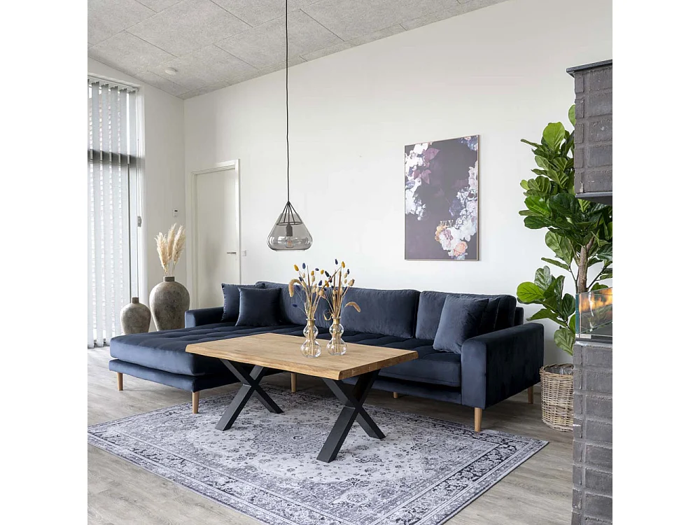 Lido bank met chaise longue links velours donker blauw.