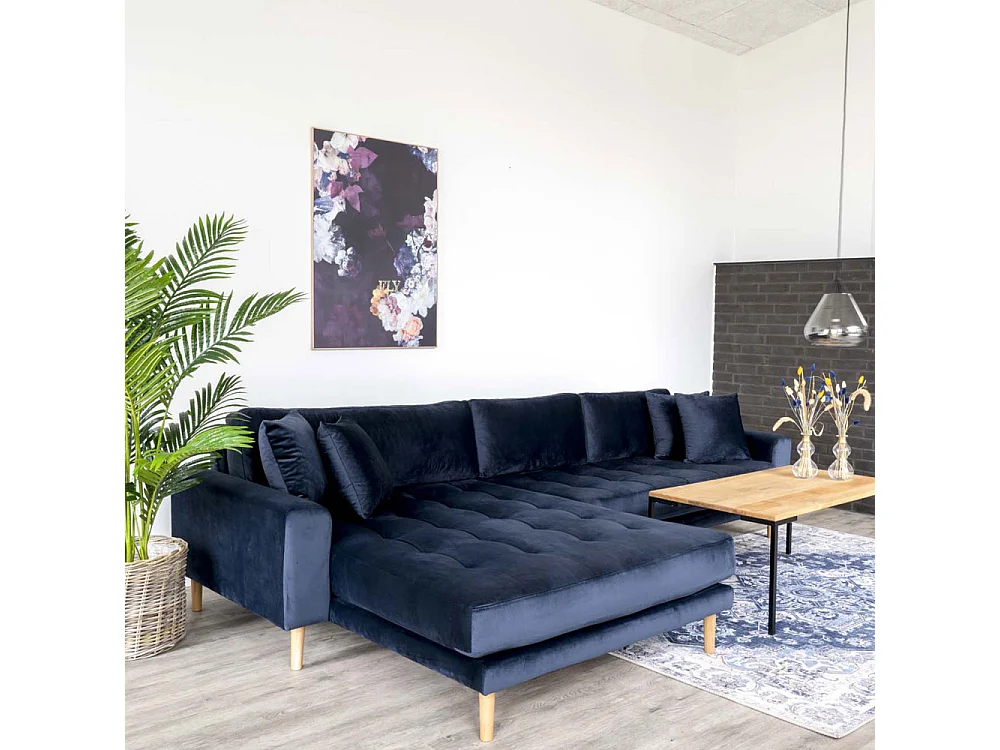 Lido bank met chaise longue links velours donker blauw.