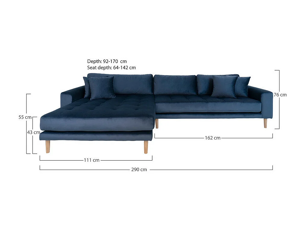 Lido bank met chaise longue links velours donker blauw.