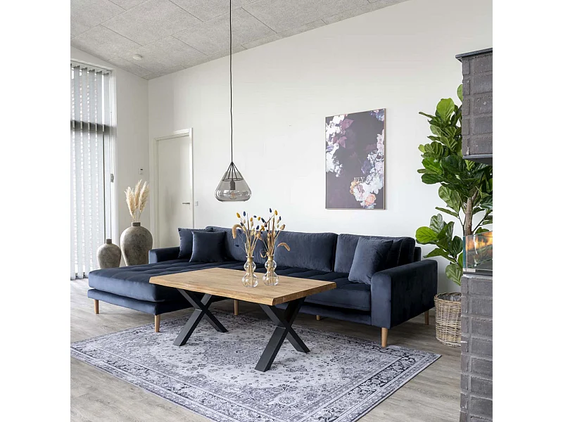 Lido - Canapé d'angle gauche en velours L290cm : Couleur - Bleu foncé